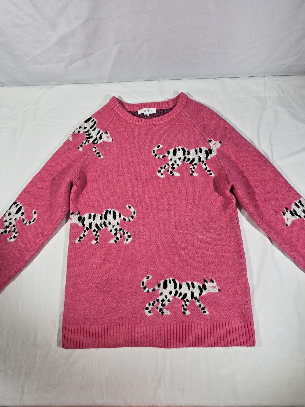 THML Pink Crewneck Sweater with White & Black Tiger Motifs